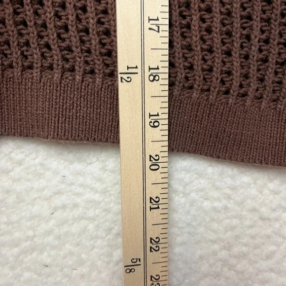 Old Navy Sweater Womens M Brown Open Knit Crochet Long Sleeve Cropped Pullover - Picture 3 of 8